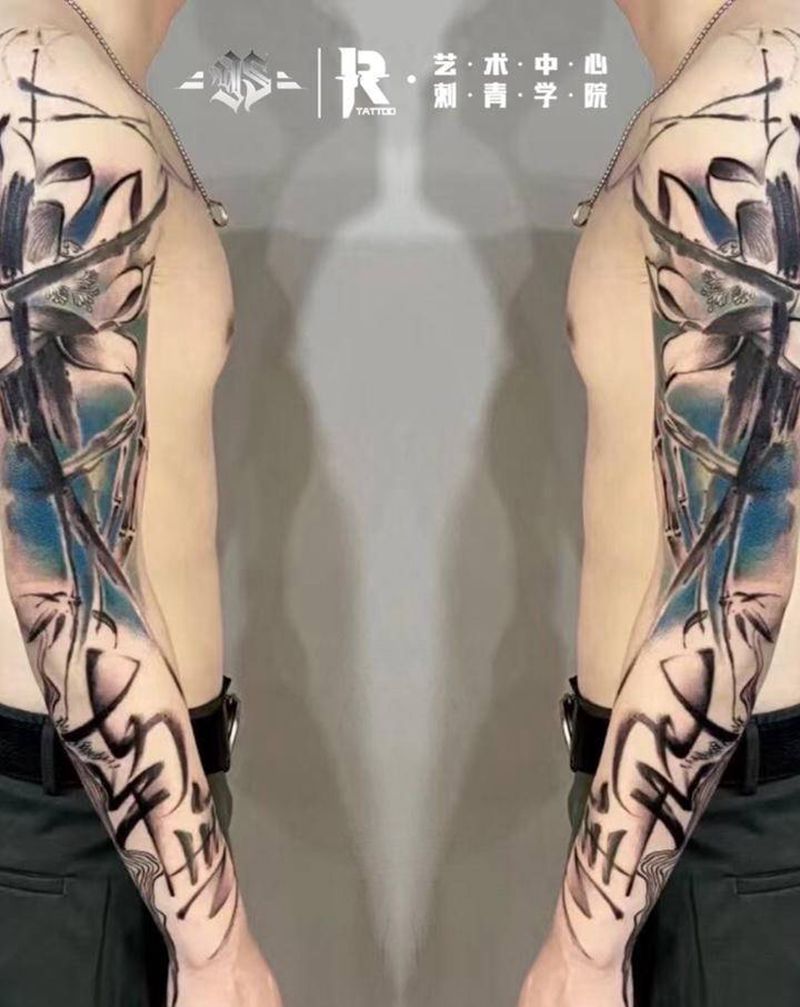 传统水墨画纹身图片_手臂水墨纹身图案