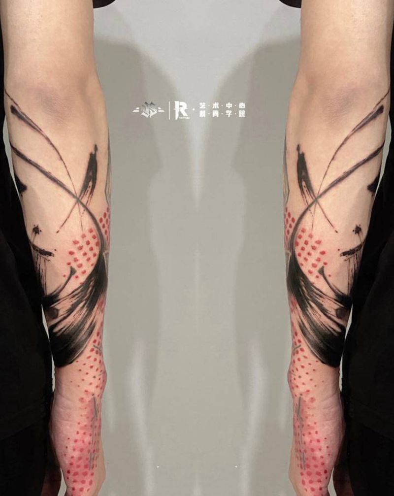 水墨画意识流纹身图片_水墨水彩纹身图案