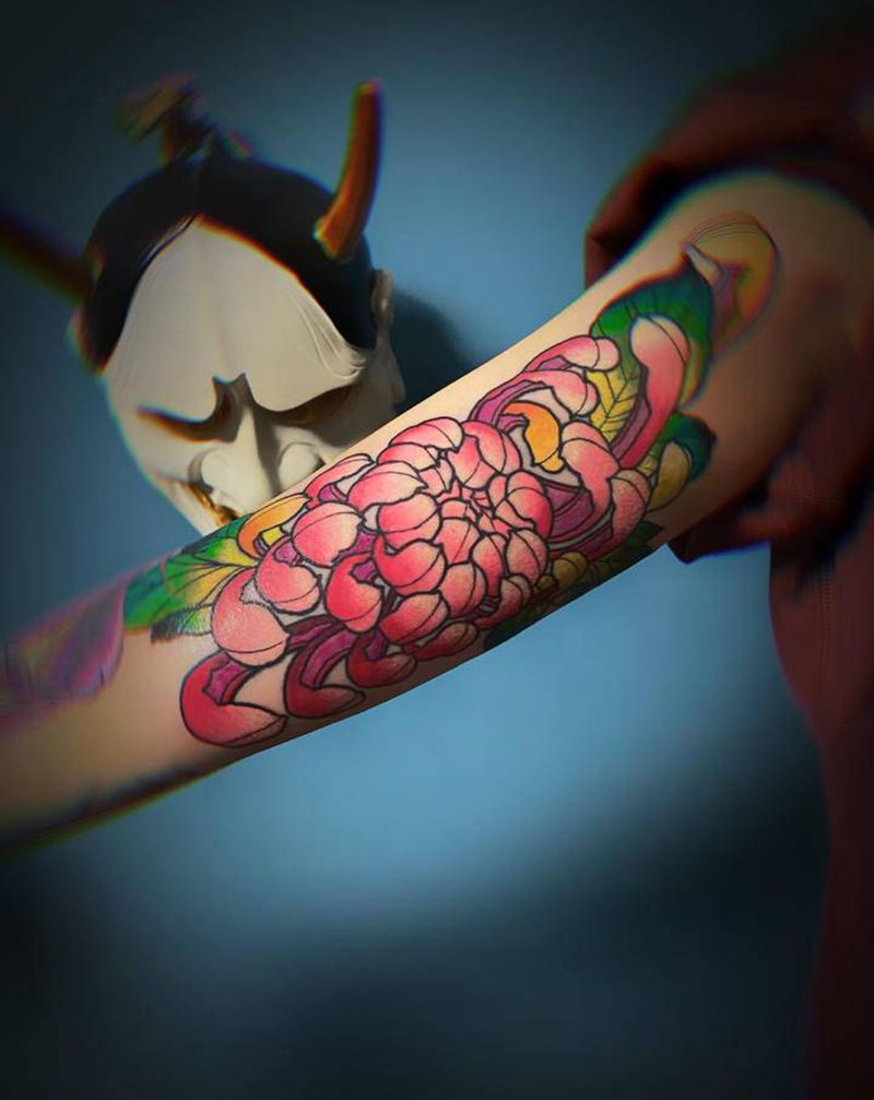 彩菊纹身图片_New School纹身图案