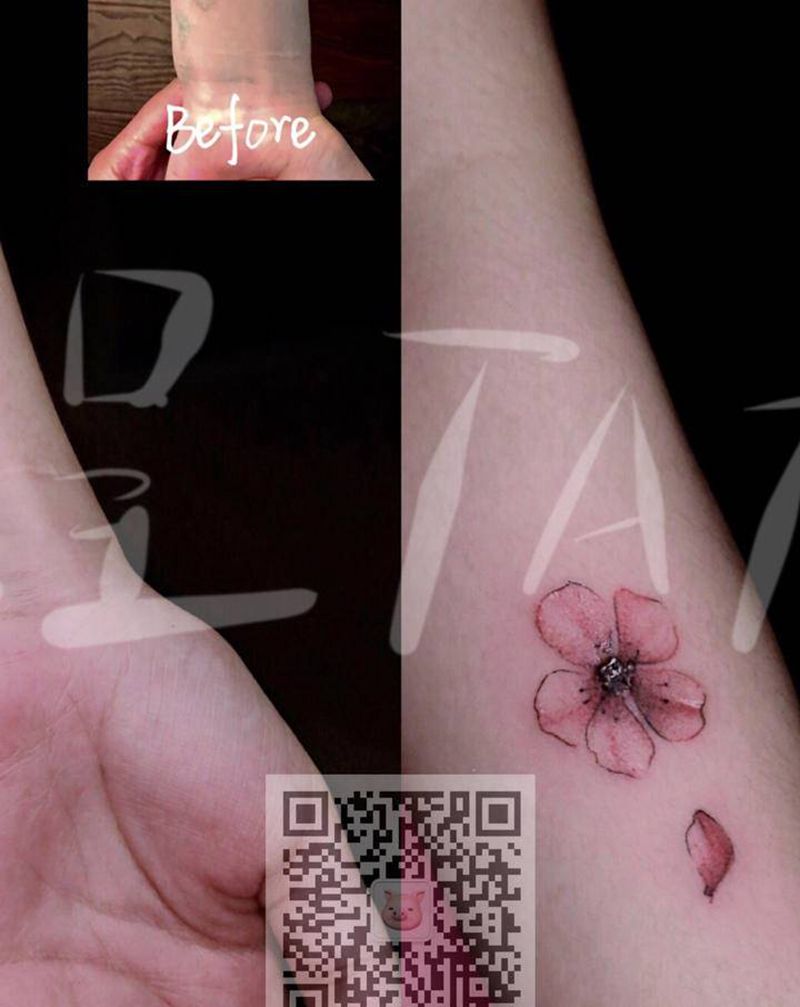 旧纹身遮盖-桃花纹身图片_手臂水彩旧遮盖彩色水彩纹身图案