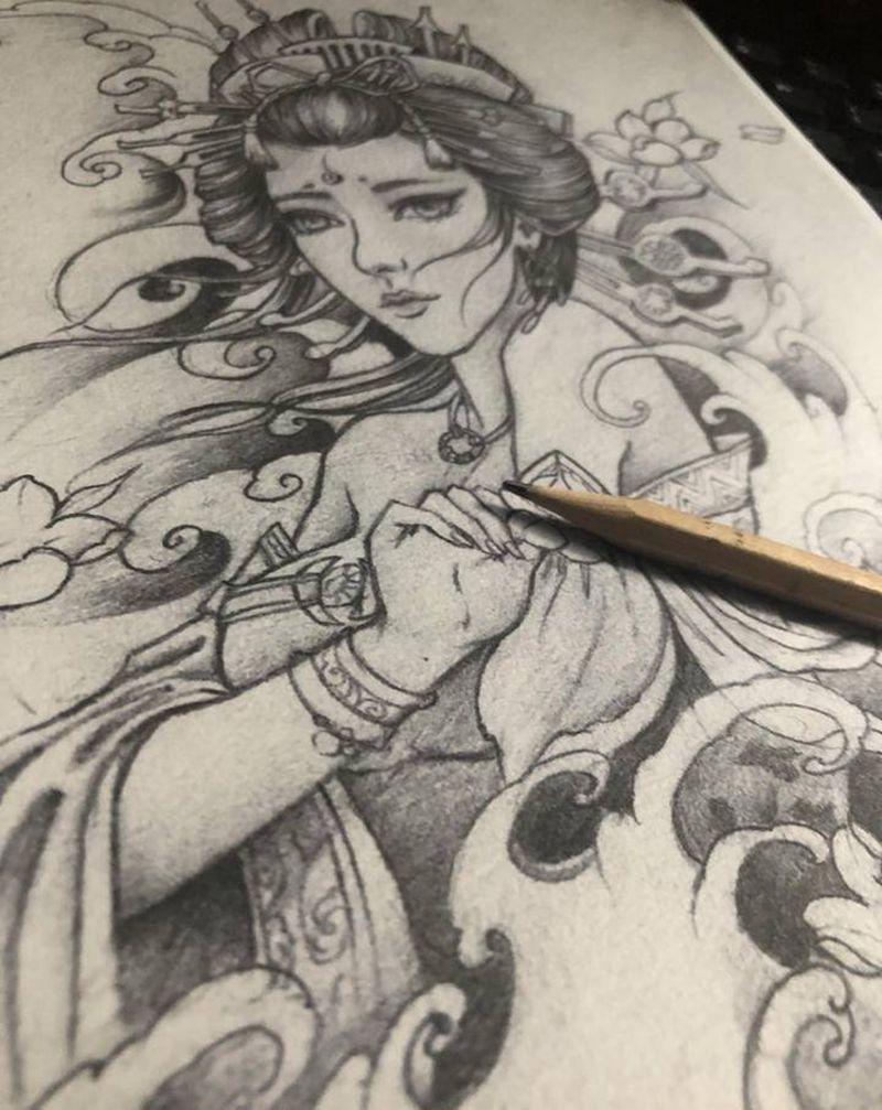 艺妓纹身图片_新传统纹身图案