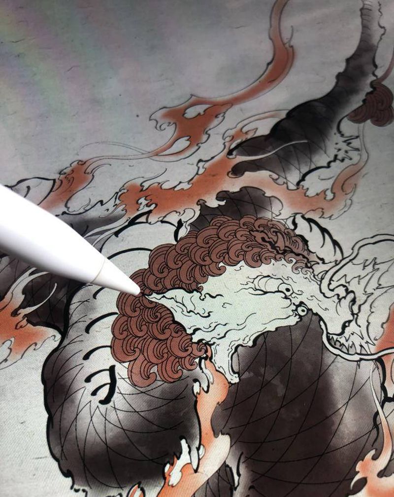 麒麟设计稿纹身图片_肩部新传统纹身图案