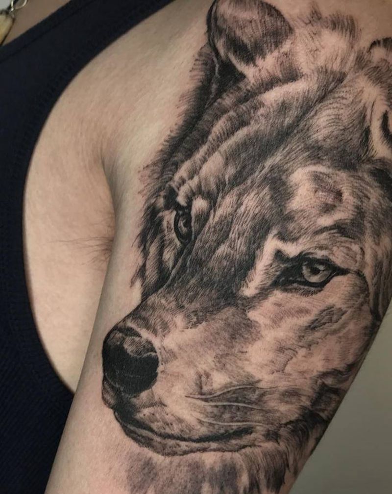 狼纹身图片_手臂欧美写实纹身图案