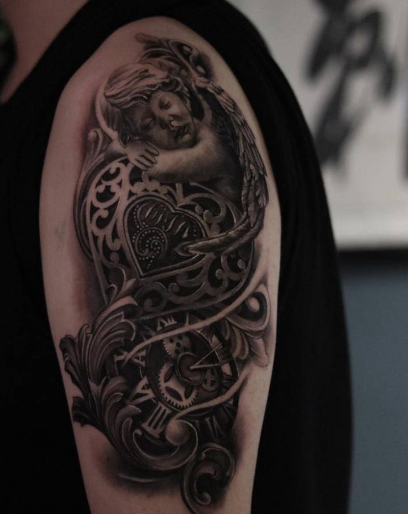 天使纹身图片_手臂欧美写实纹身图案