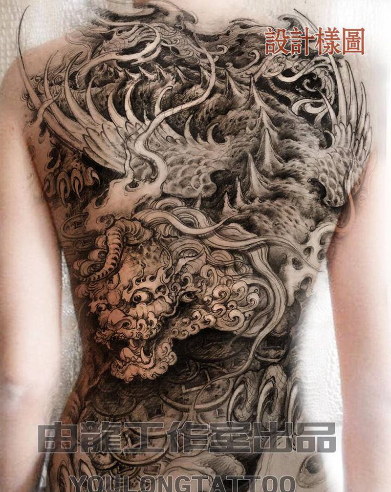 貔貅设计纹身图片_腿部肩部新传统纹身图案