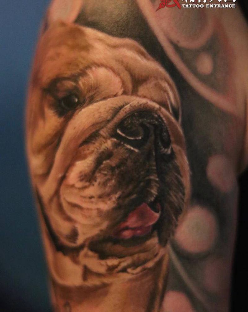 动物写实肖像纹身图片_手臂欧美写实狗动物肖像纹身图案