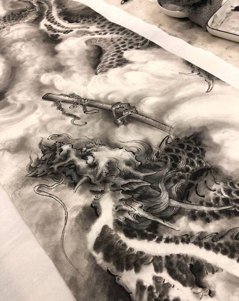龙纹身图片_水墨纹身图案