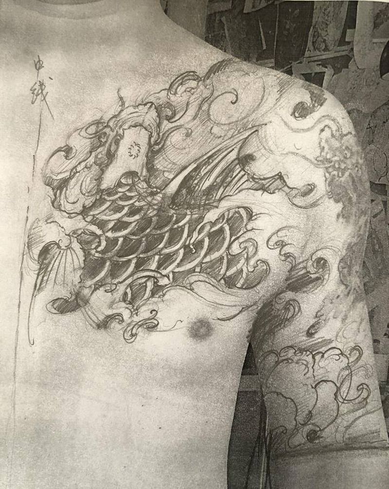 遮盖设计稿纹身图片_胸部新传统纹身图案