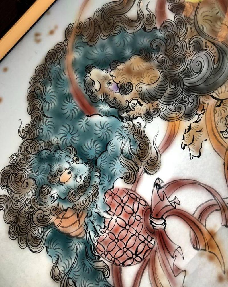 唐狮子纹身图片_新传统纹身图案