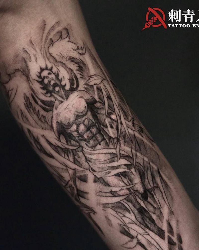 守护天使纹身图片_臀部欧美写实点刺天使纹身图案