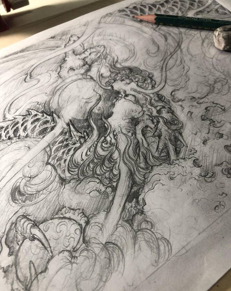龙稿纹身图片_新传统纹身图案