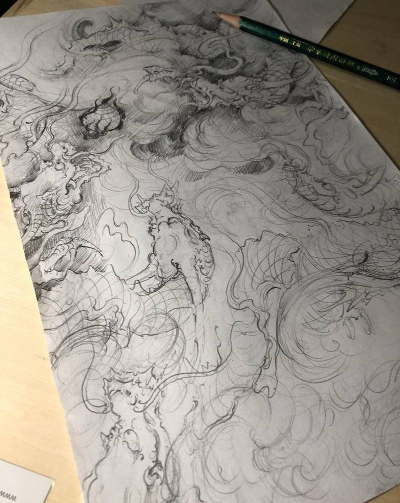 五龙图纹身图片_新传统纹身图案