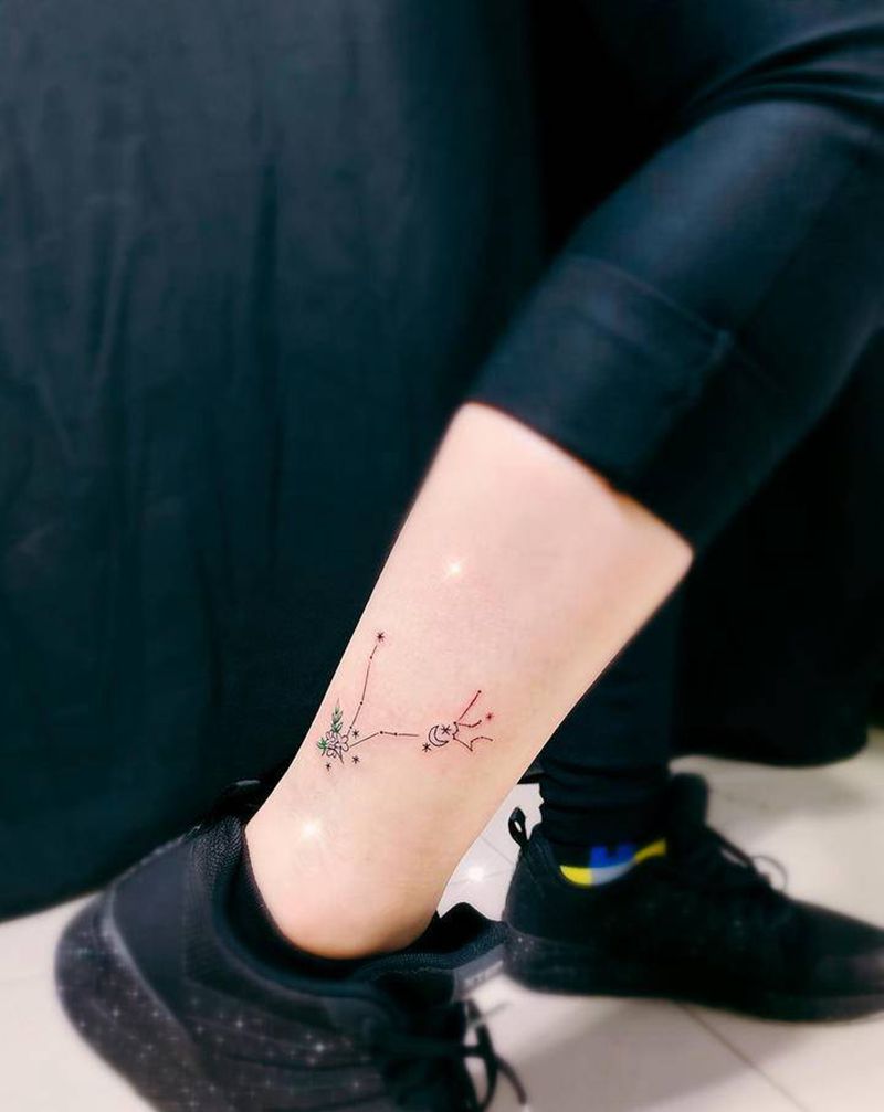 小清新星座纹身图片_腿部几何纹身图案