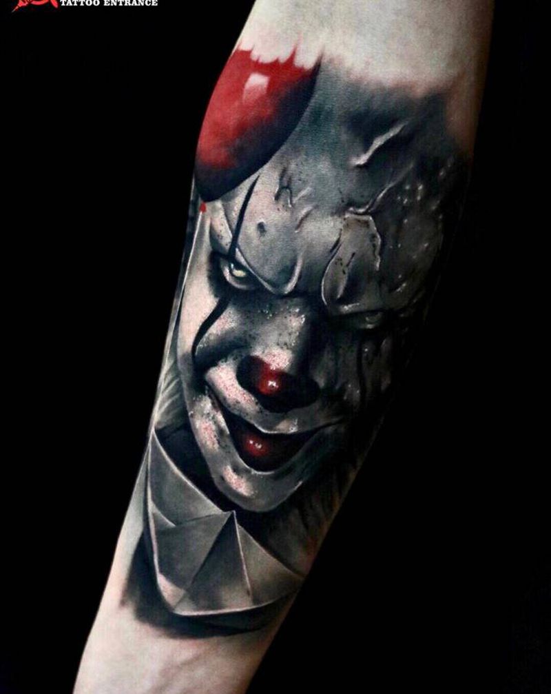 小丑纹身图片_手臂欧美写实小丑肖像写实纹身图案