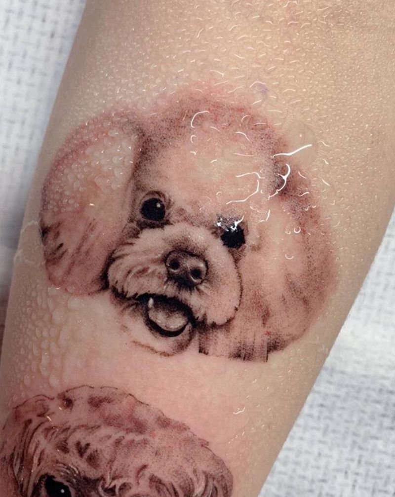 微雕宠物纹身图片_手臂欧美写实宠物  狗纹身图案