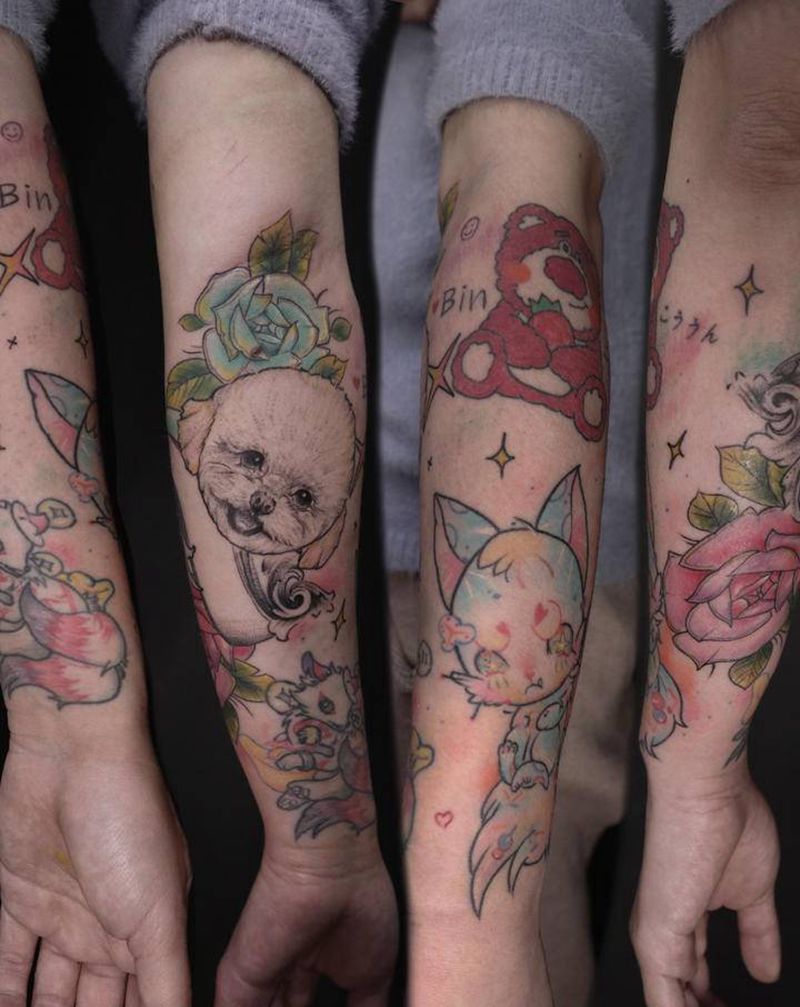 拼接包臂纹身图片_手部手臂New School水墨纹身图案