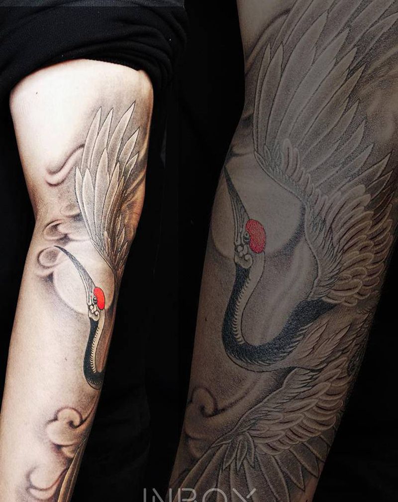 仙鹤纹身图片_手臂新传统纹身图案