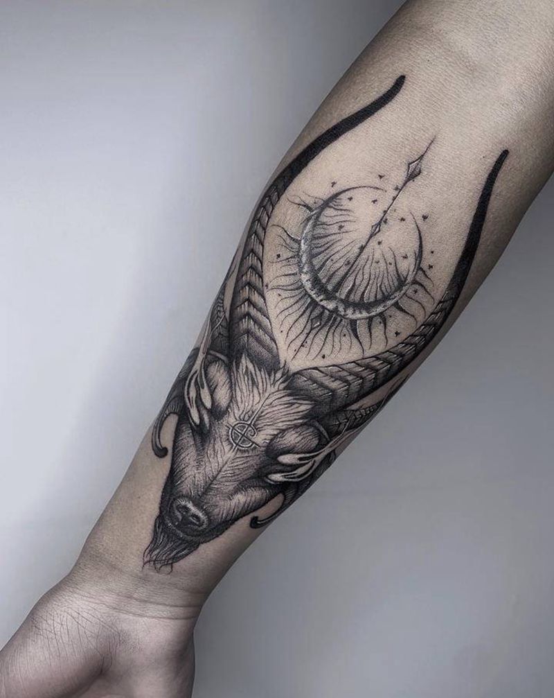 暗黑satan纹身图片_手臂点刺纹身图案