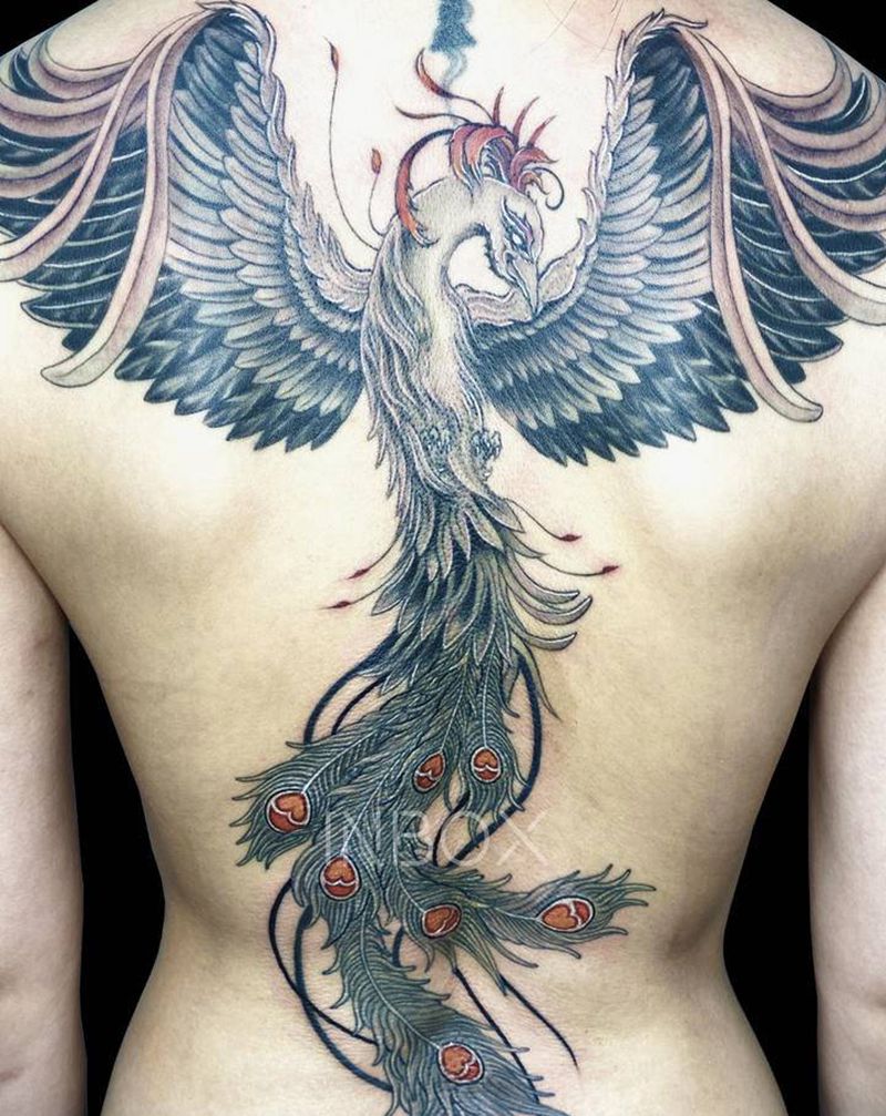 凤纹身图片_背部纹身图案