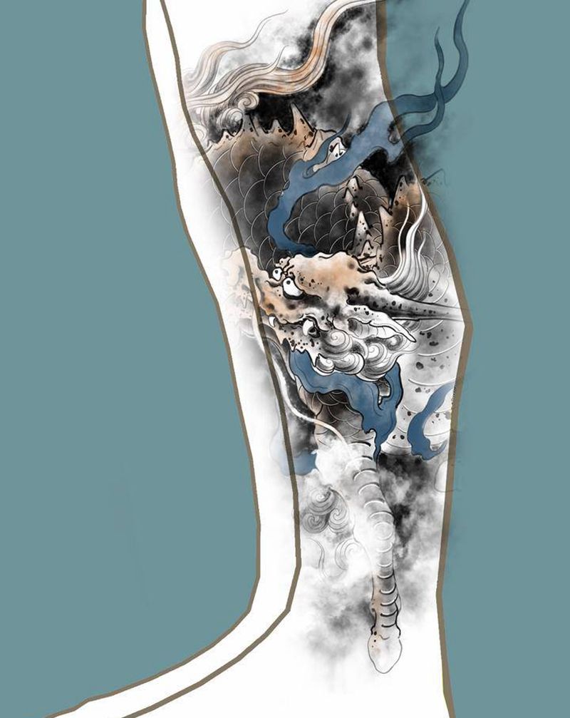 麒麟设计稿纹身图片_手臂腿部新传统纹身图案