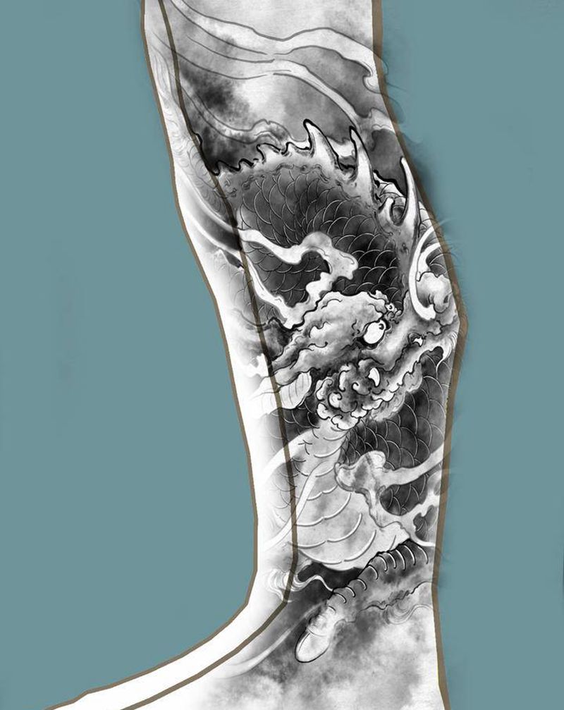 麒麟设计纹身图片_腿部手臂新传统纹身图案