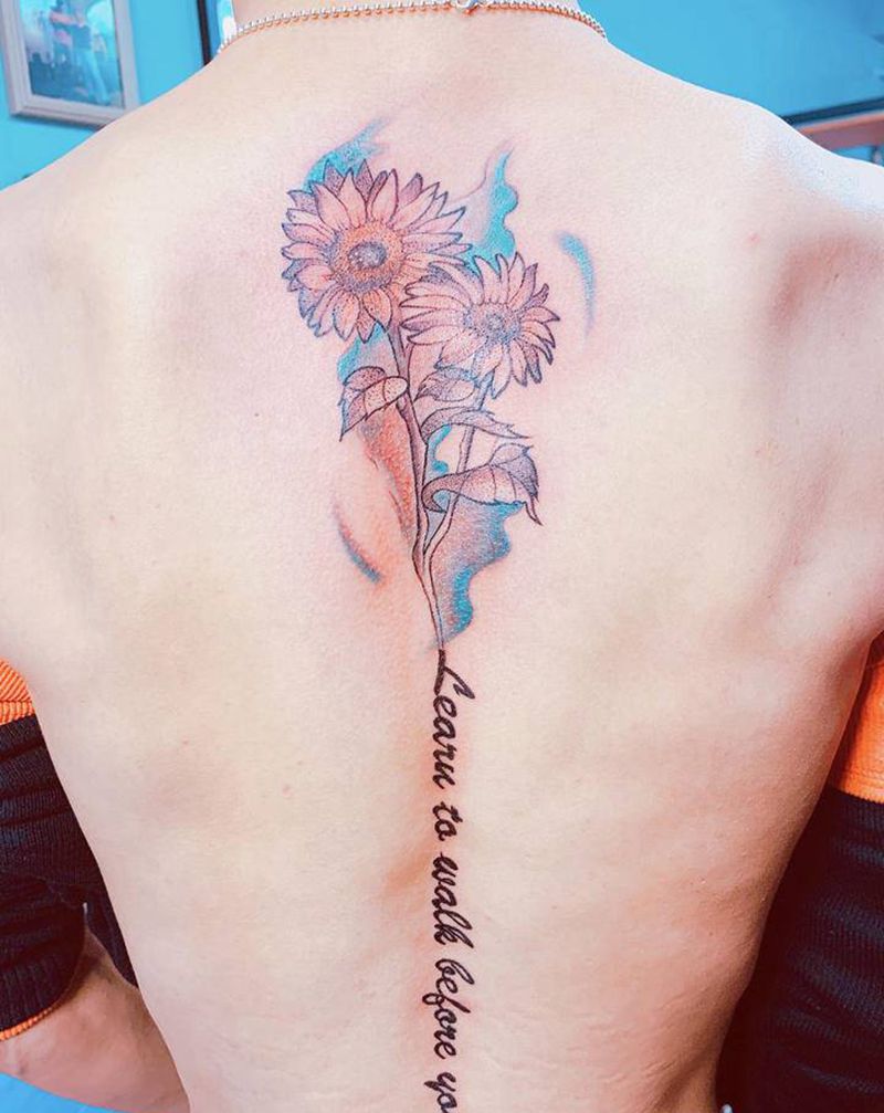 我心向阳纹身图片_背部水彩纹身图案