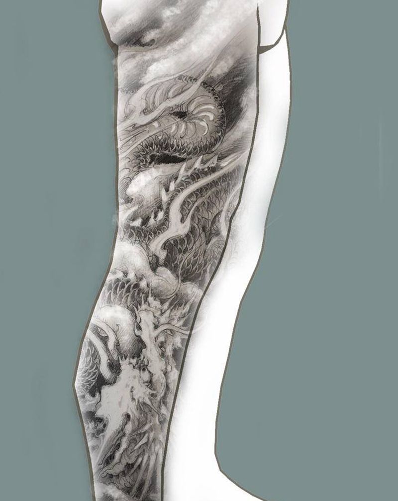 龙图设计稿纹身图片_腿部手部新传统纹身图案