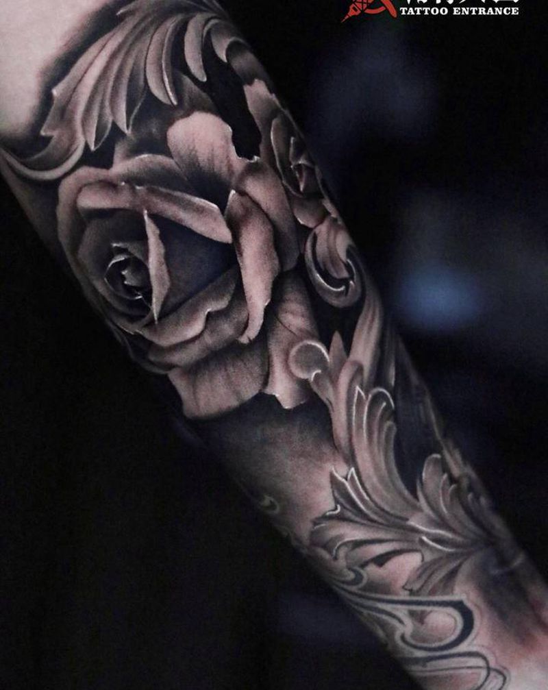 欧美写实纹身图片_手臂欧美写实玫瑰写实欧美纹身图案