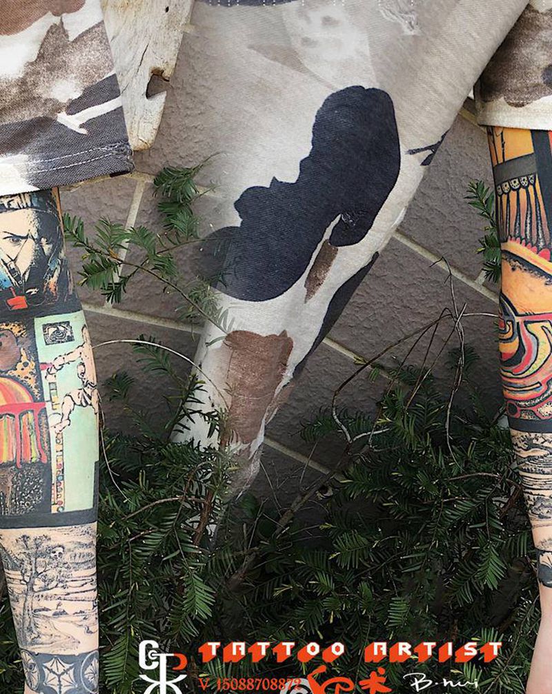 一个旧图修整纹身图片_手臂几何水彩纹身图案