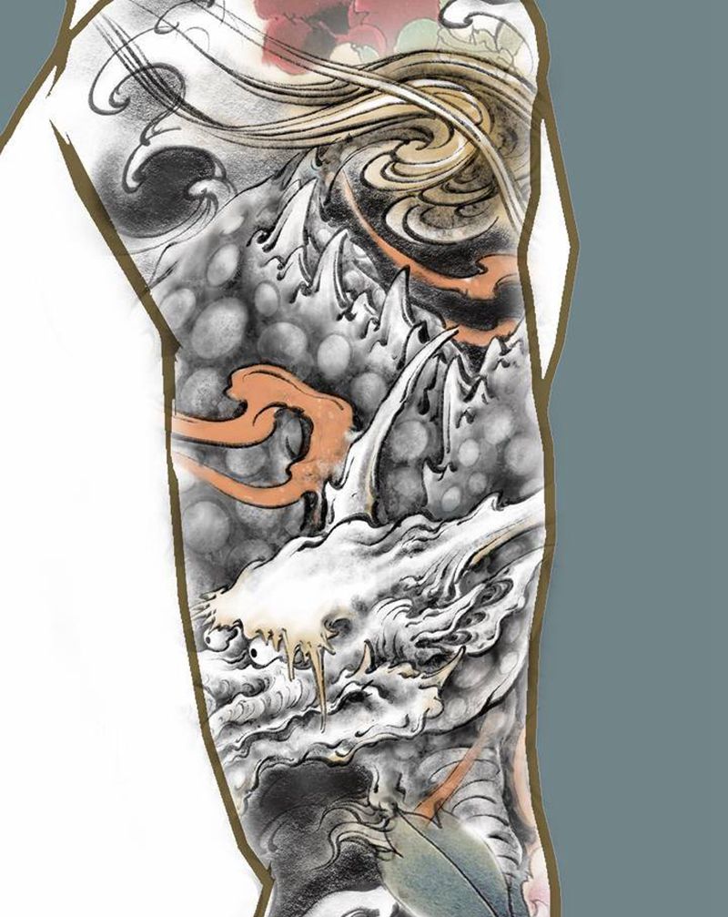 麒麟臂设计稿纹身图片_手臂新传统纹身图案