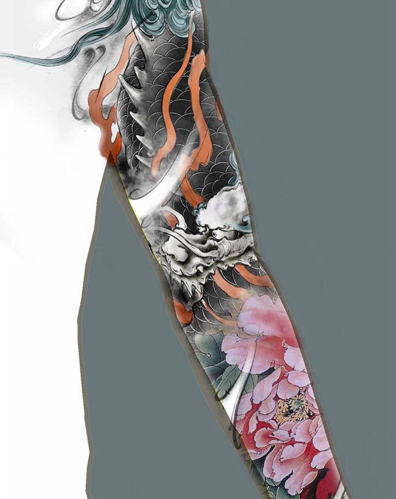 麒麟臂纹身图片_手臂新传统纹身图案