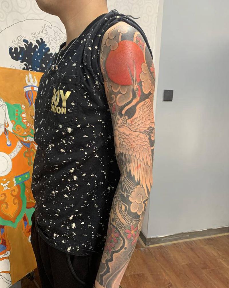 传统花臂纹身图片_手臂老传统纹身图案