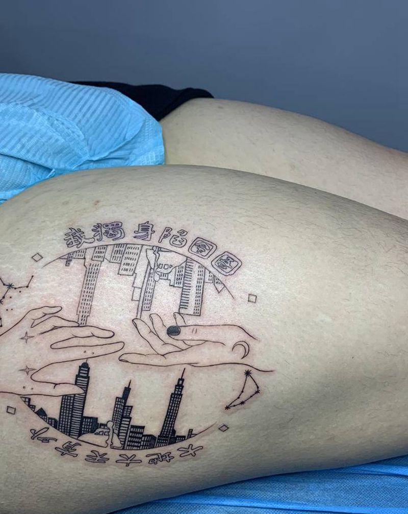 纪念逝去的亲人纹身图片_腿部几何纹身图案