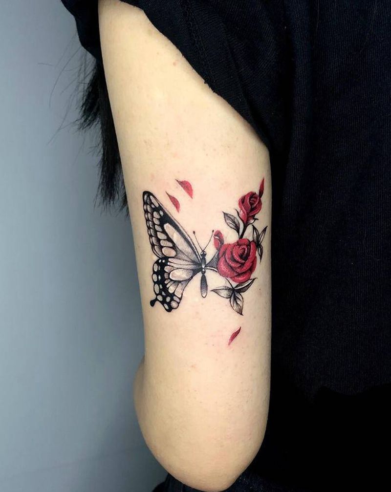 蝴蝶疤痕遮盖纹身图片_手臂小清新纹身图案