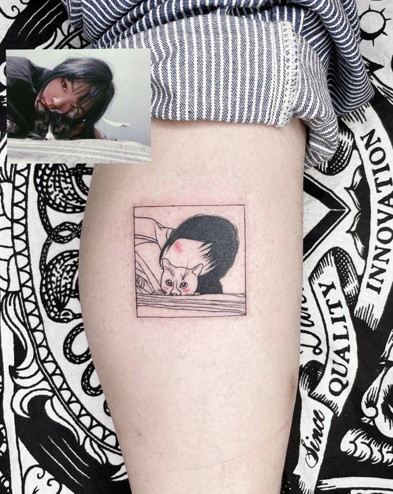 简笔画风格纹身图片_腿部几何纹身图案