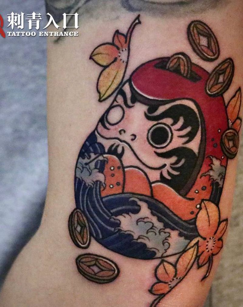 达摩蛋纹身图片_手臂老传统新传统达摩蛋日式达摩纹身图案