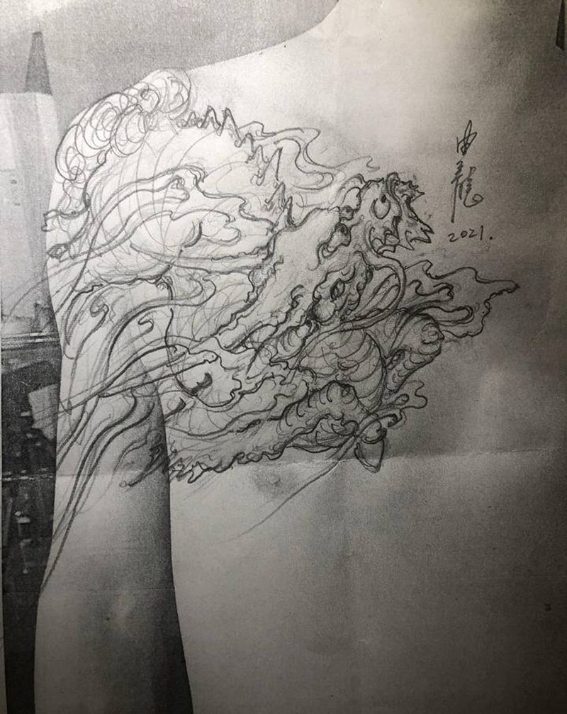 麒麟定制的设计纹身图片_胸部新传统纹身图案