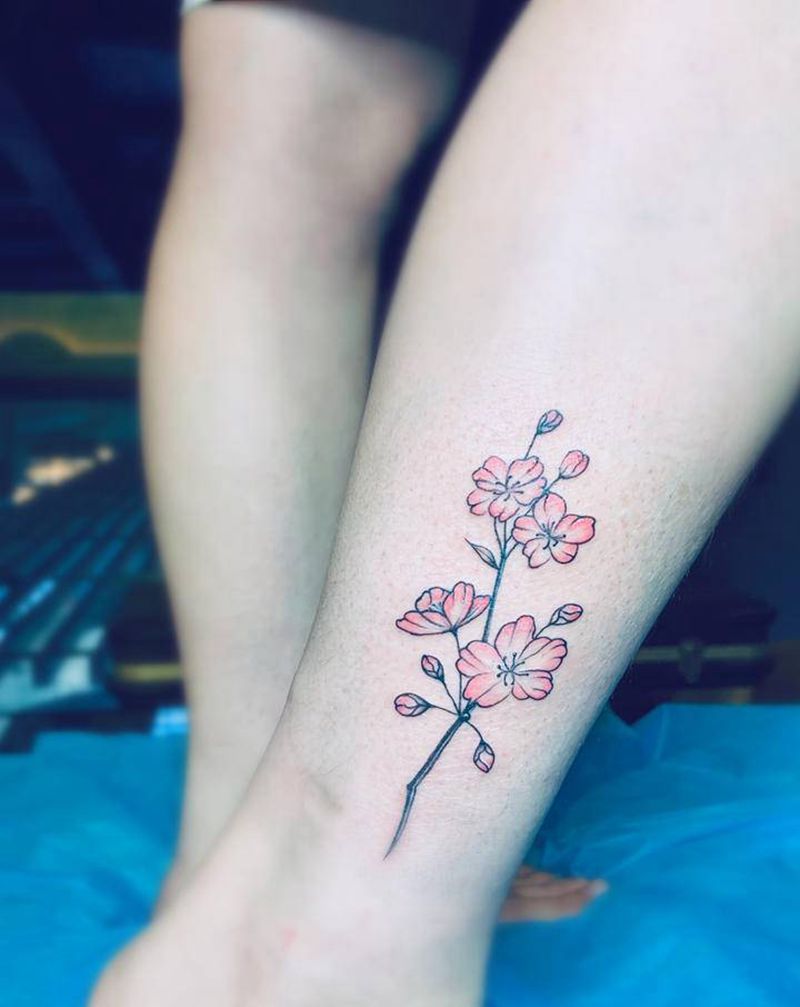 小花纹身图片_脚部水彩花纹身图案