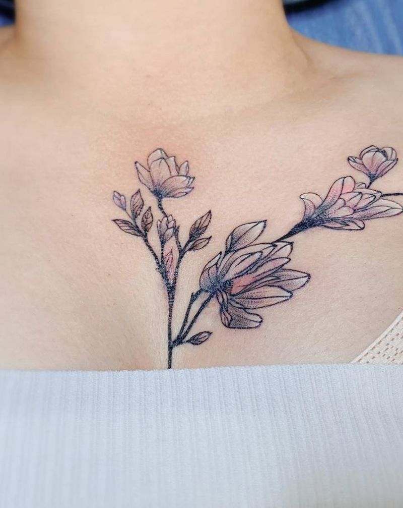 疤痕遮盖纹身图片_胸部New School水彩纹身图案