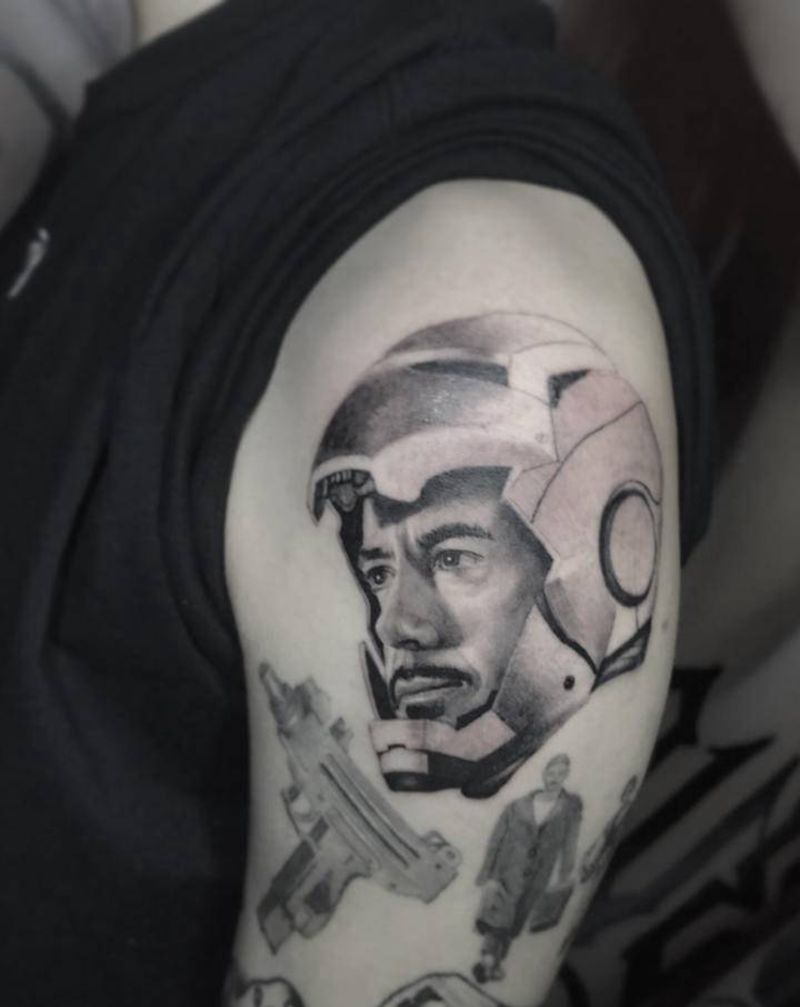 钢铁侠纹身图片_手臂欧美写实纹身图案