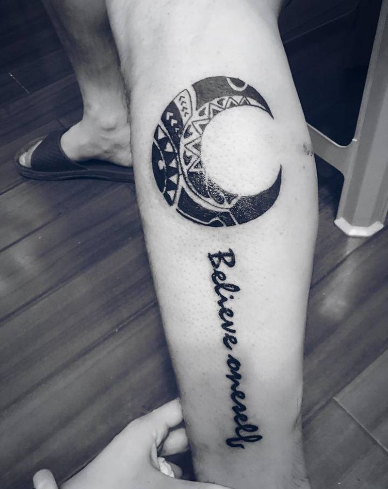 小腿图腾英文纹身图片_腿部纹身图案