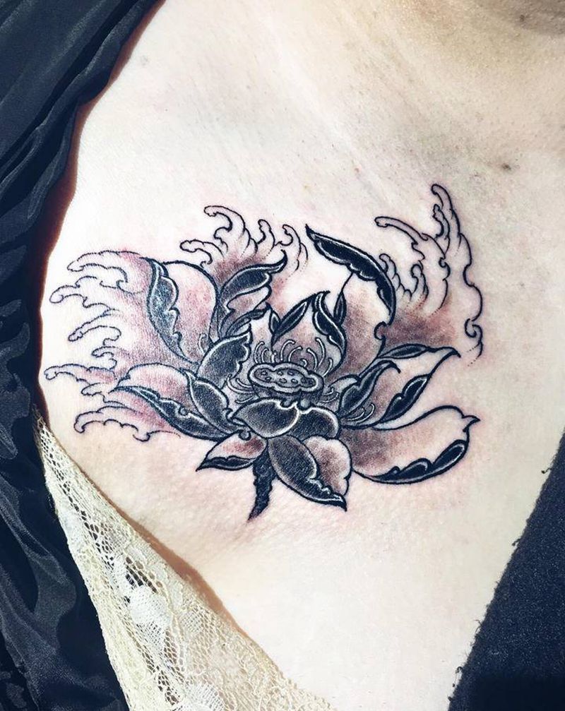 莲花纹身图片_胸部纹身图案