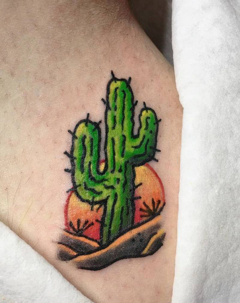 仙人掌纹身图片_腿部纹身图案
