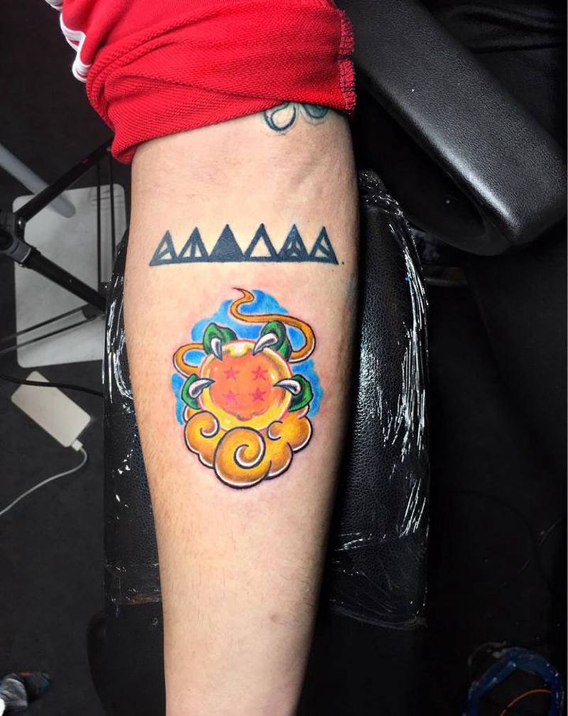 四星龙珠纹身图片_手臂New School纹身图案