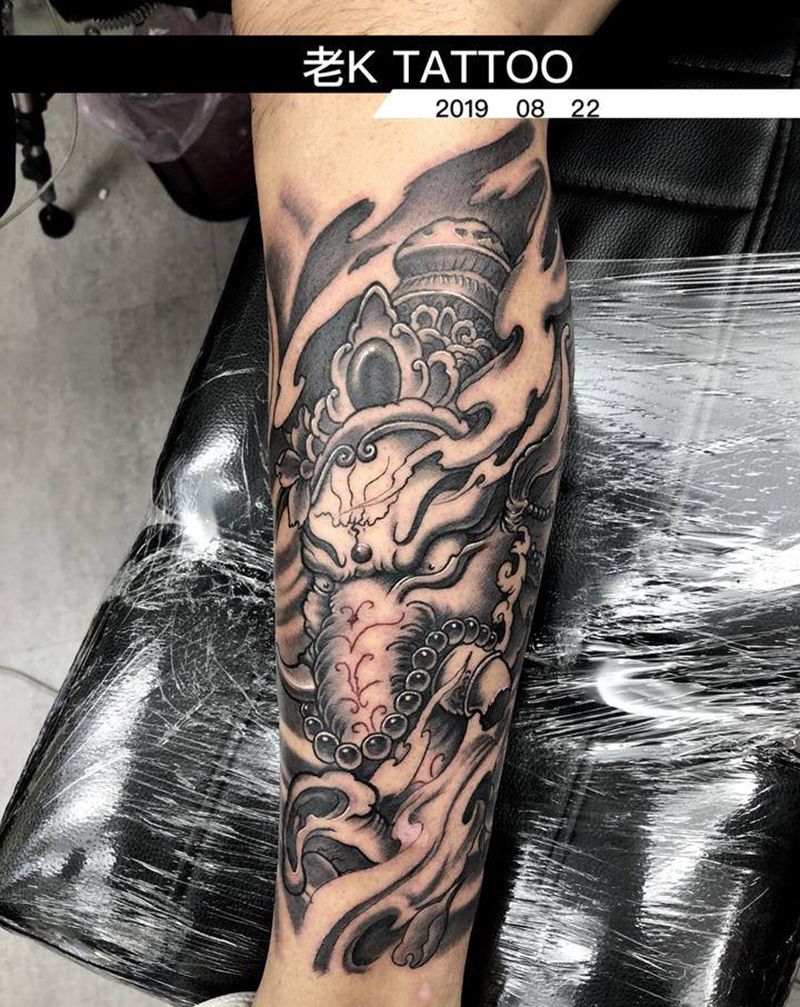 象神纹身图片_腿部纹身图案