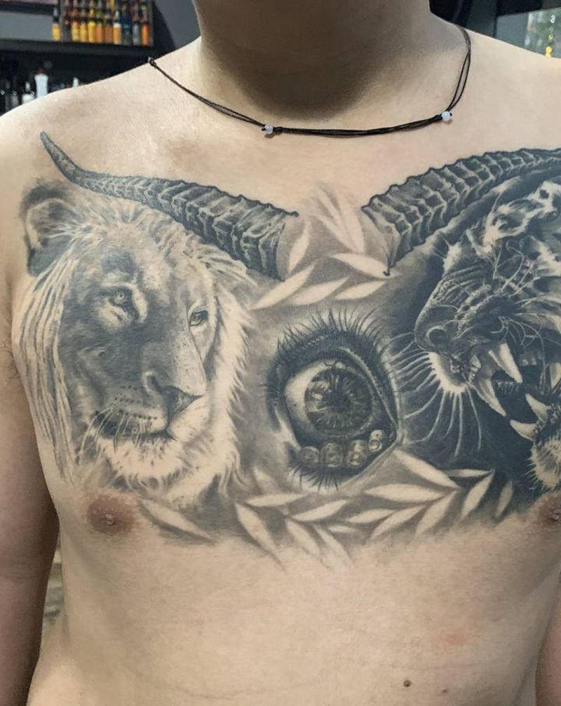 杀生纹身图片_胸部欧美写实纹身图案