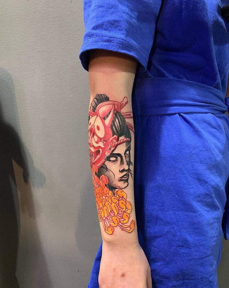 艺伎般若纹身图片_手臂新传统纹身图案