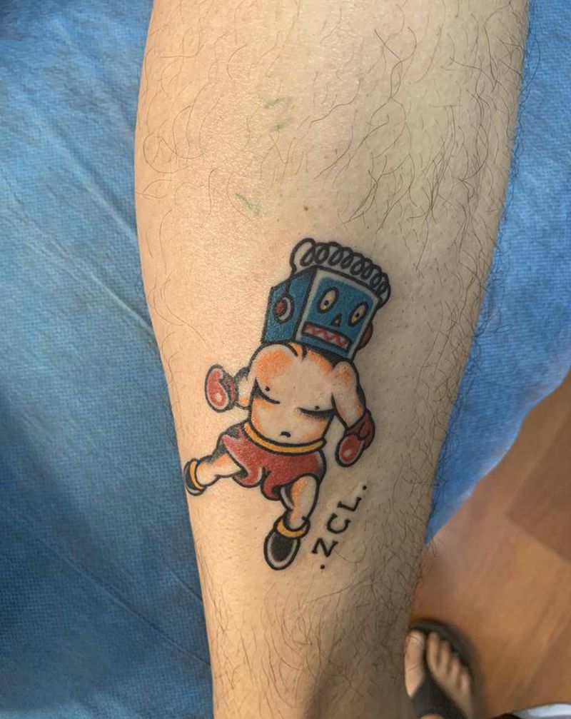 拳击手纹身图片_腿部Old School纹身图案