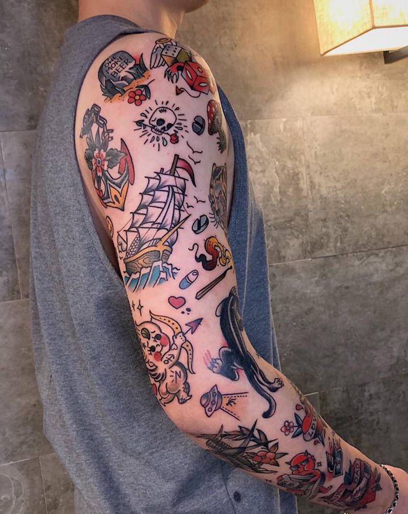 oldschool花臂&细节纹身图片_手臂Old School纹身图案