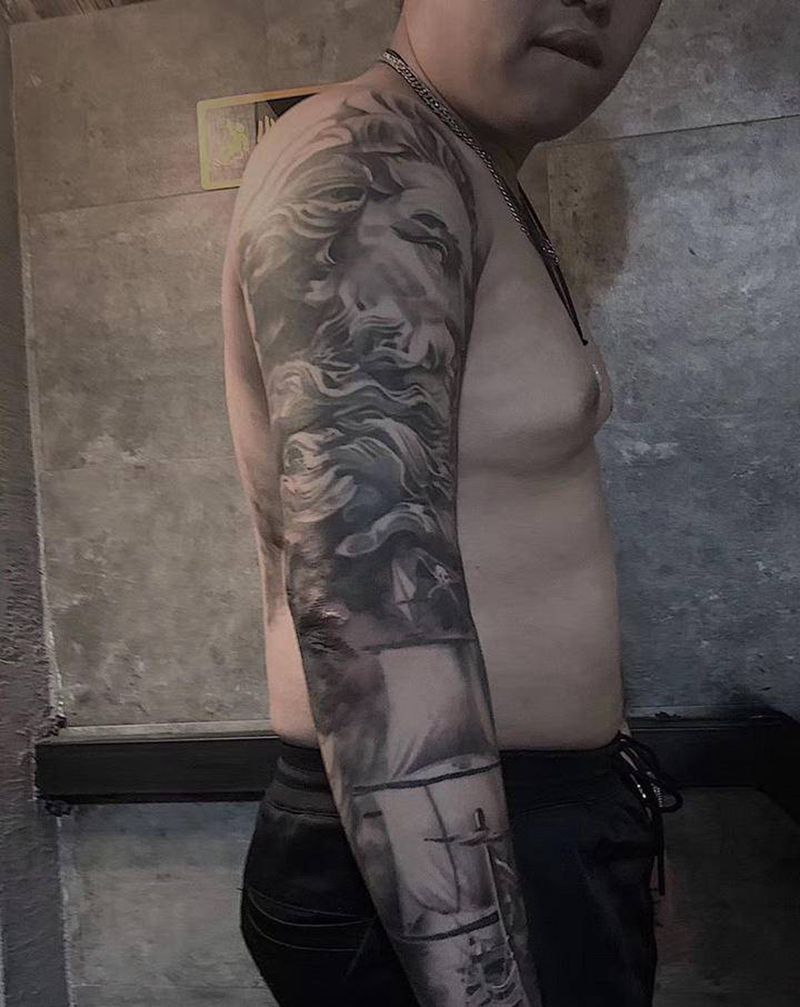 写实花臂纹身图片_手臂欧美写实纹身图案